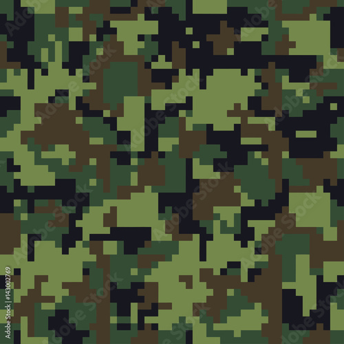 Digital pixel camouflage seamless texture pattern set. Green camouflages. Vector fabric textile print designs.