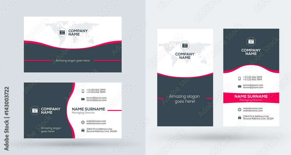 Double-sided creative business card template. Portrait and landscape orientation. Horizontal and vertical layout. Vector illustration