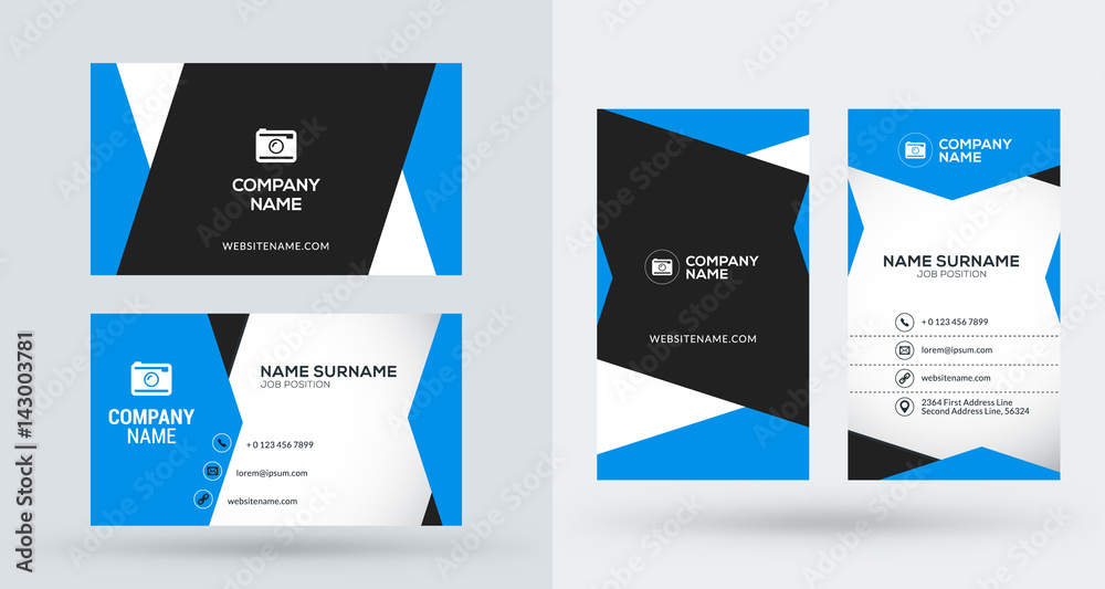 Double-sided creative business card template. Portrait and landscape orientation. Horizontal and vertical layout. Vector illustration