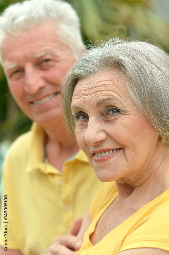 Happy elderly couple embracing