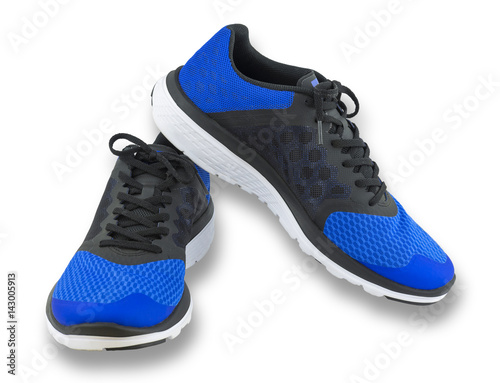 Pair of blue sport shoes on white background.