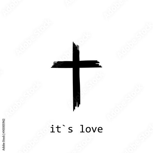 Cross with text it's love on a white background