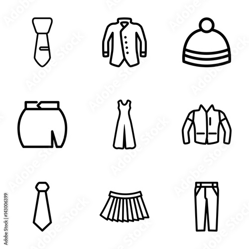 Set of 9 apparel outline icons