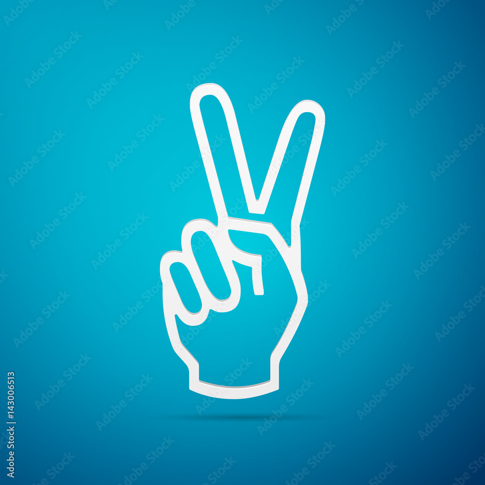 Victory hand sign icon. Hand showing two finger flat icon on blue background. Vector Illustration Victory hand sign icon. Hand showing two finger flat icon on blue background. Vector Illustration