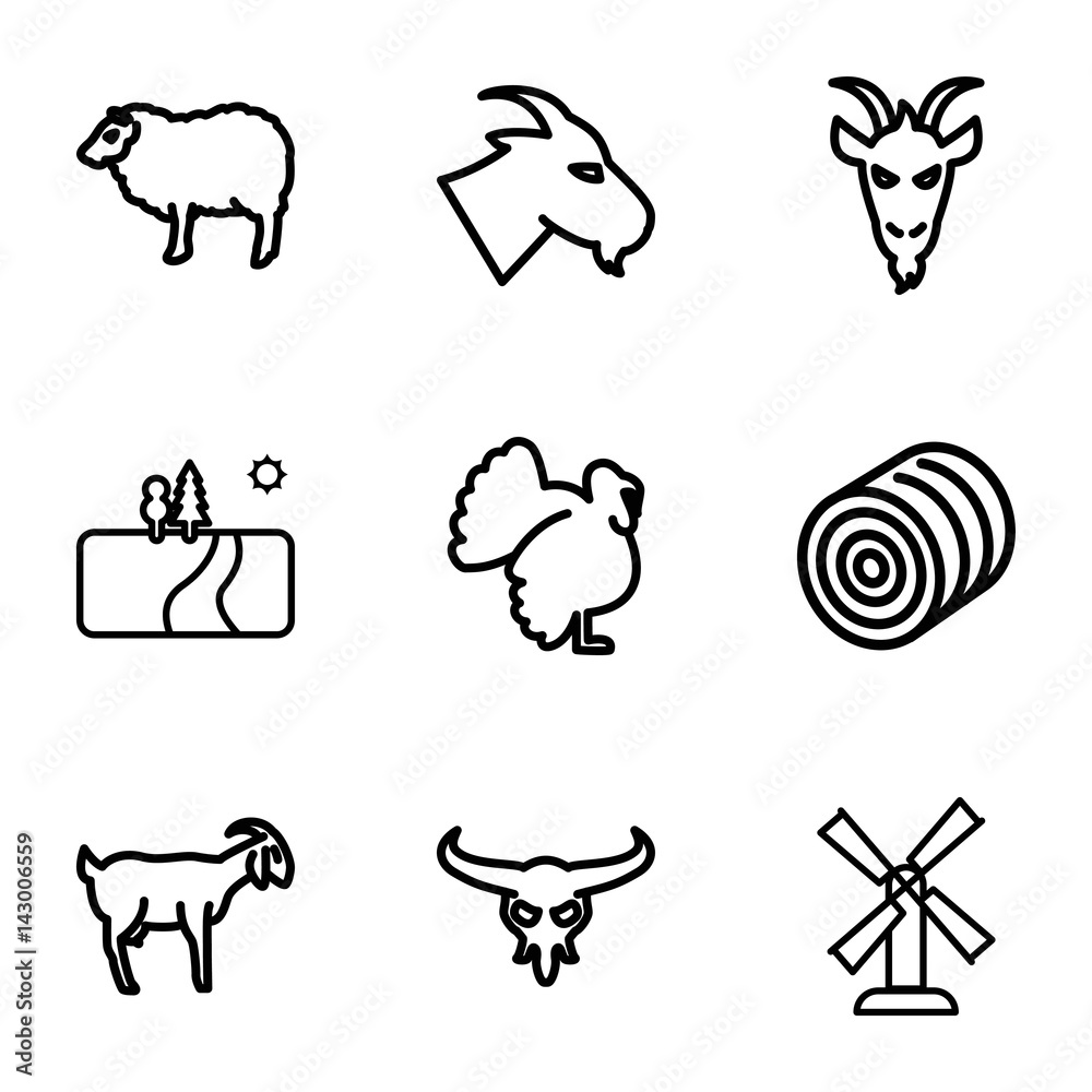 Obraz premium Set of 9 rural outline icons