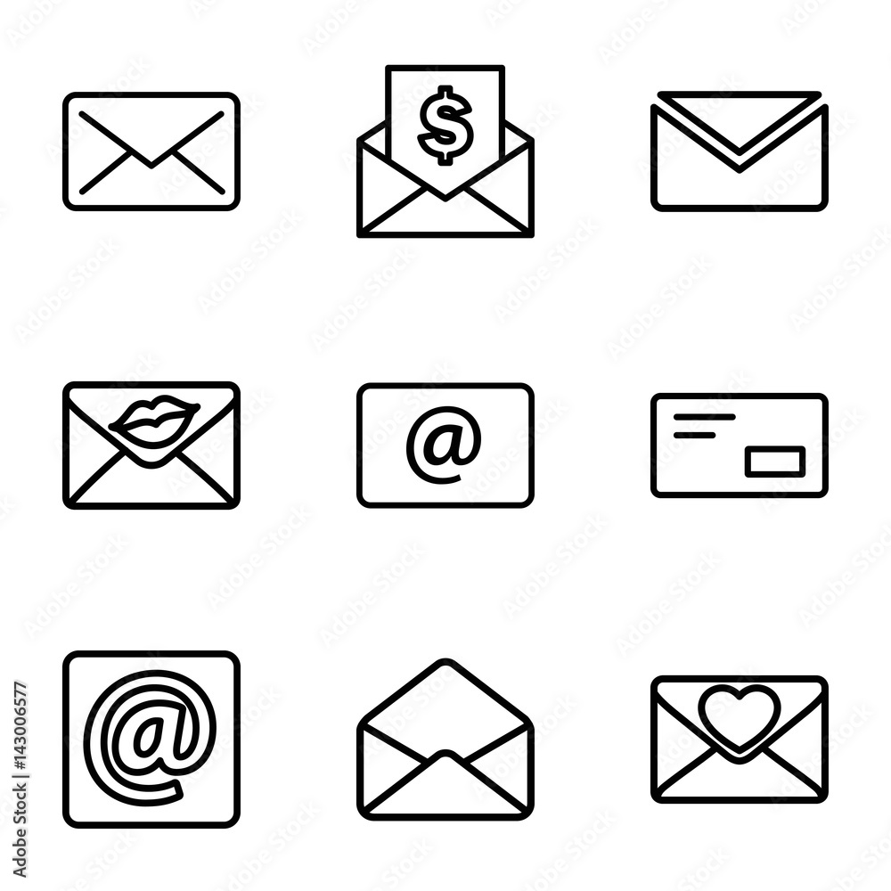 Set of 9 email outline icons Set of 9 email outline icons