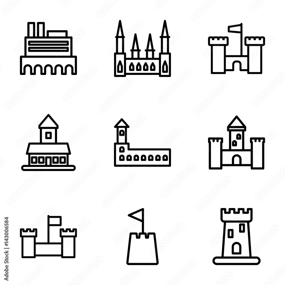 Set of 9 fortress outline icons