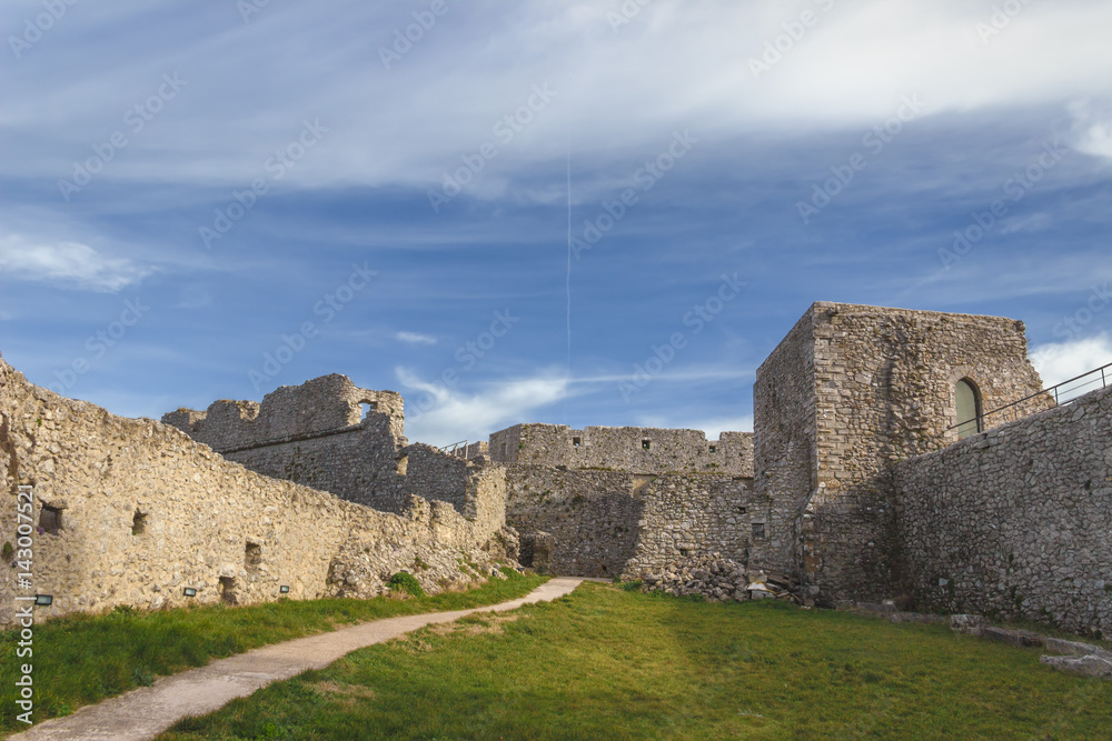 View of the Monte Sant'Angelo Castle.It is an architecture in the Apulian city of Monte Sant'Angelo, Italy. Ruins of the inner courtyard of the fortress.