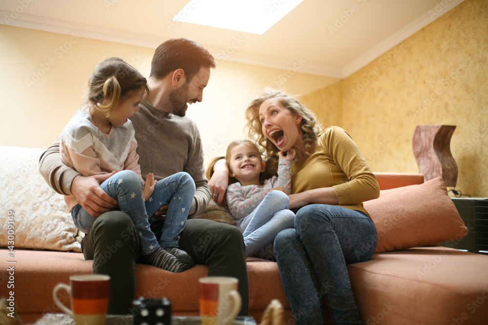 Happy family at home.