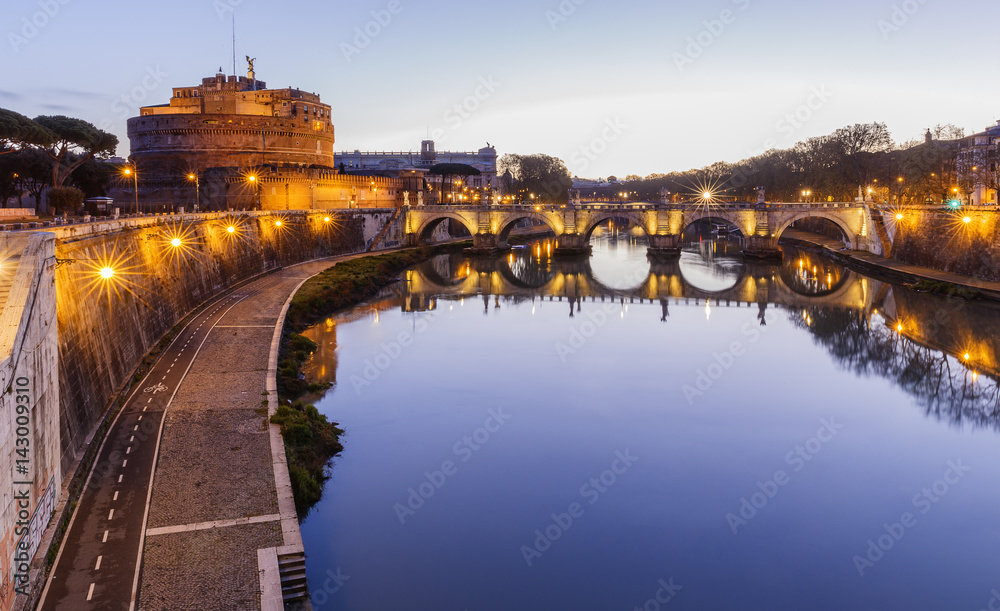 Ponte Sant'Angelo Bridge and Castel Sant'Angelo.Roma.Italy