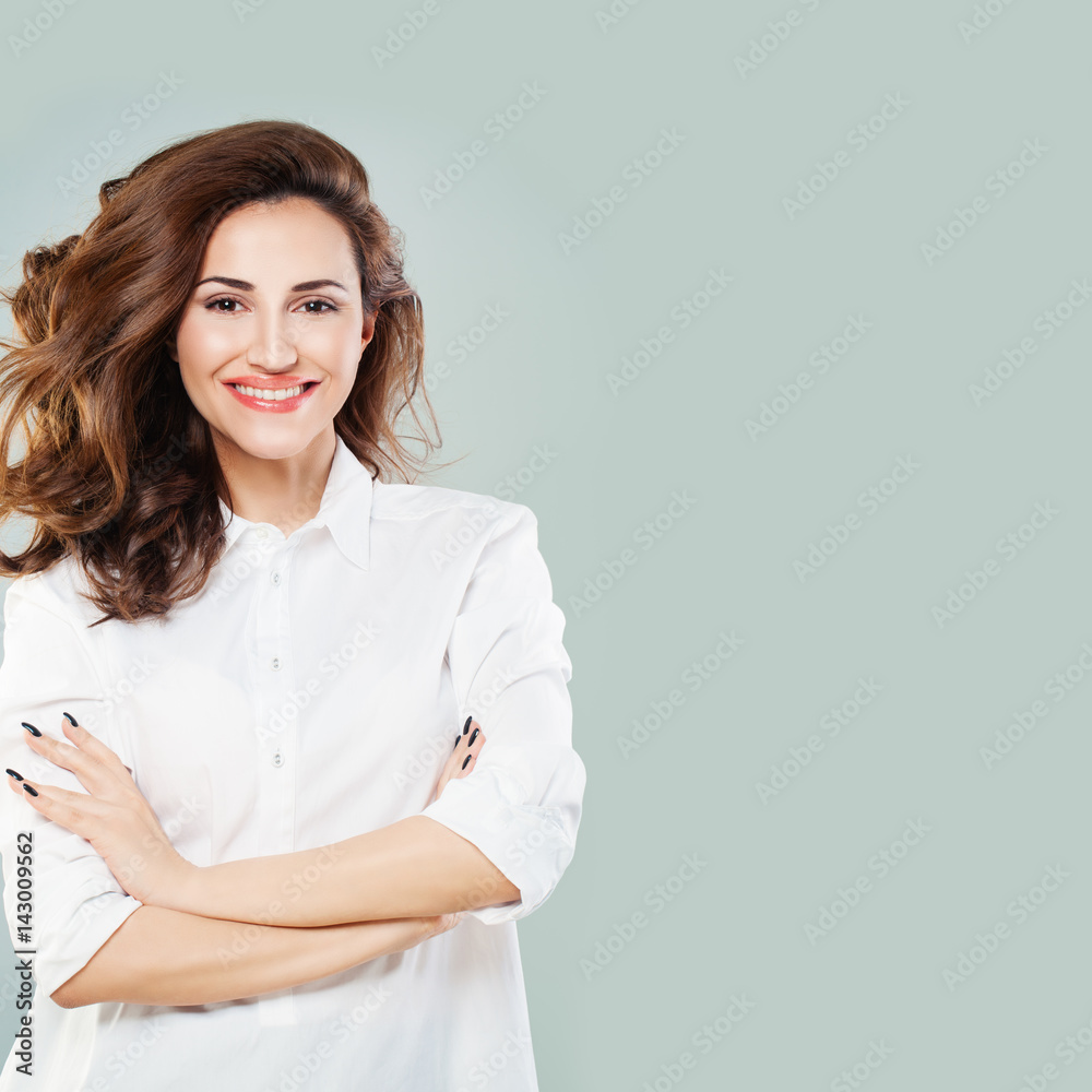 Friendly Woman Smiling. Smart Model with Perfect Smile Friendly Woman Smiling. Smart Model with Perfect Smile
