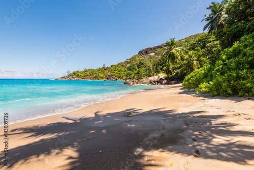 Sunny day on fantastic Anse Major beach, Mahe island, Seychelles. Summer holiday concept.