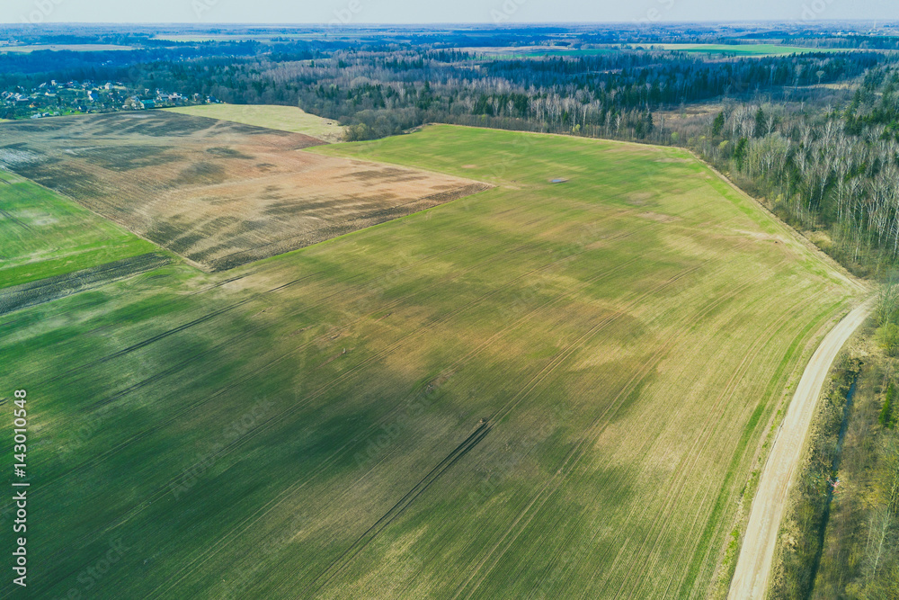 Aerial view of agriculture fields in Lithuania