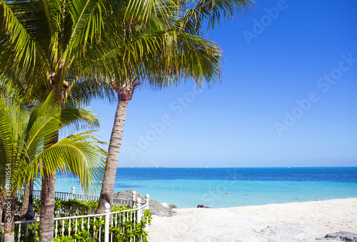 View at the paradise. The Caribbean sea with white sand beaches and turquoise water. Tropical luxury vacation concept image.