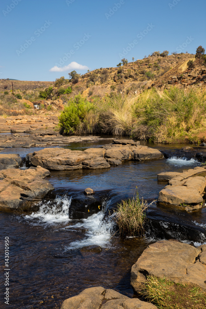 River and Waterfall at Bourke Luck Potholes, Blyde River Canyon, South Africa, Africa