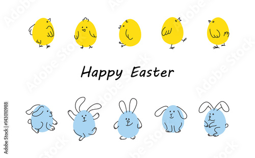 Easter borders with funny bunnies and chicks