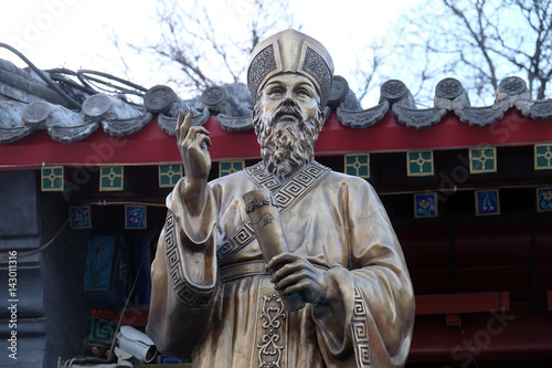 Fr. Matteo Ricci statue in front Saint Joseph Cathedral in Beijing, China photo