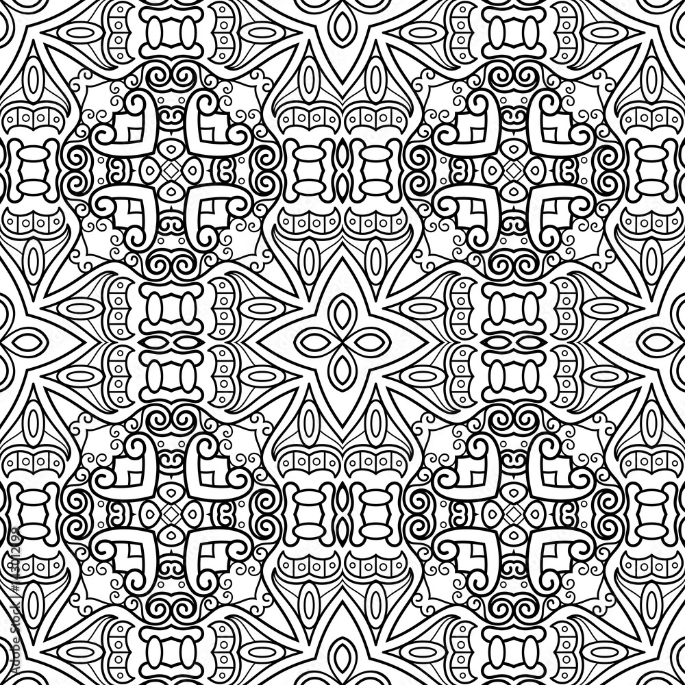 Vector Monochrome Abstract Pattern. Decorative Seamless Background. For Coloring