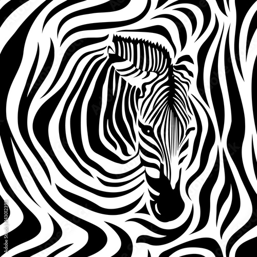 Zebra head seamless pattern. Black and white strips  vector illustration isolated on white background. Animal skin print texture.