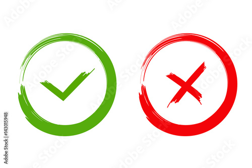 Green check mark OK and red X icons, isolated on white background