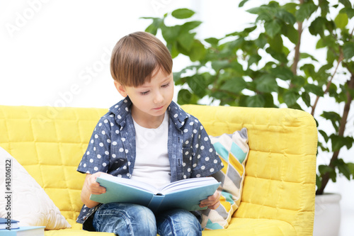 Cute little boy reading boo...