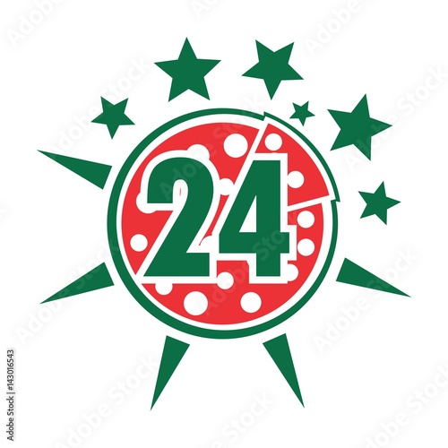 pizza logo vector. twentyfour hours symbol.