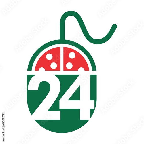 pizza logo vector. twentyfour hours symbol.