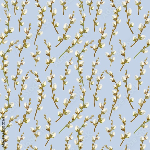 Spring willow seamless pattern in color. Vector illustration.