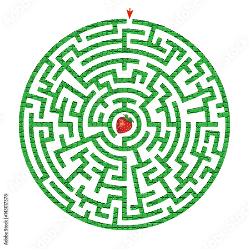 Green circle maze with strawberry inside. vector illustration.