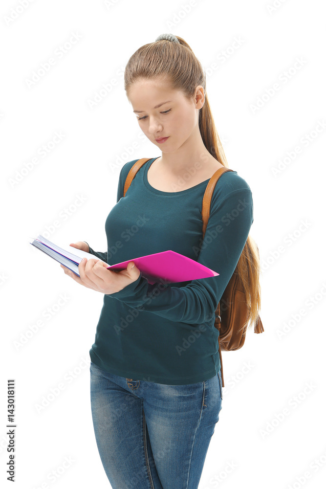 Pretty teenager girl posing on white background Pretty teenager girl posing on white background