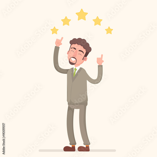 Businessman giving five star rating vector.