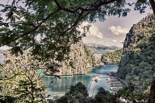  view from a cliff of the brautiful paradise bay and tropical lagoon photo