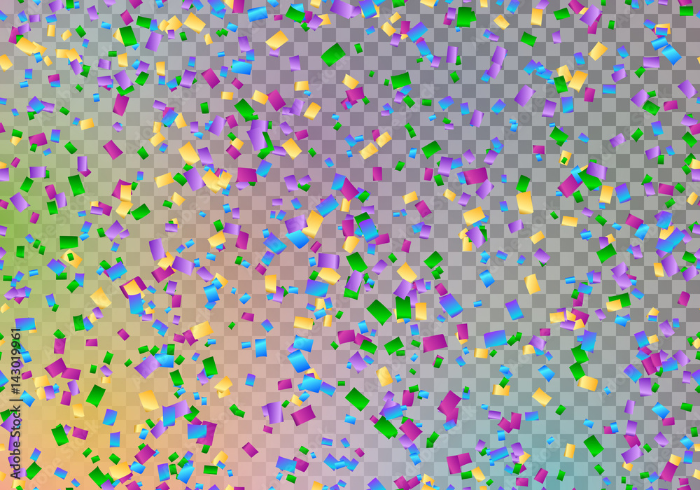 Happy new year background with confetti in the air  on a transparent backdrop
