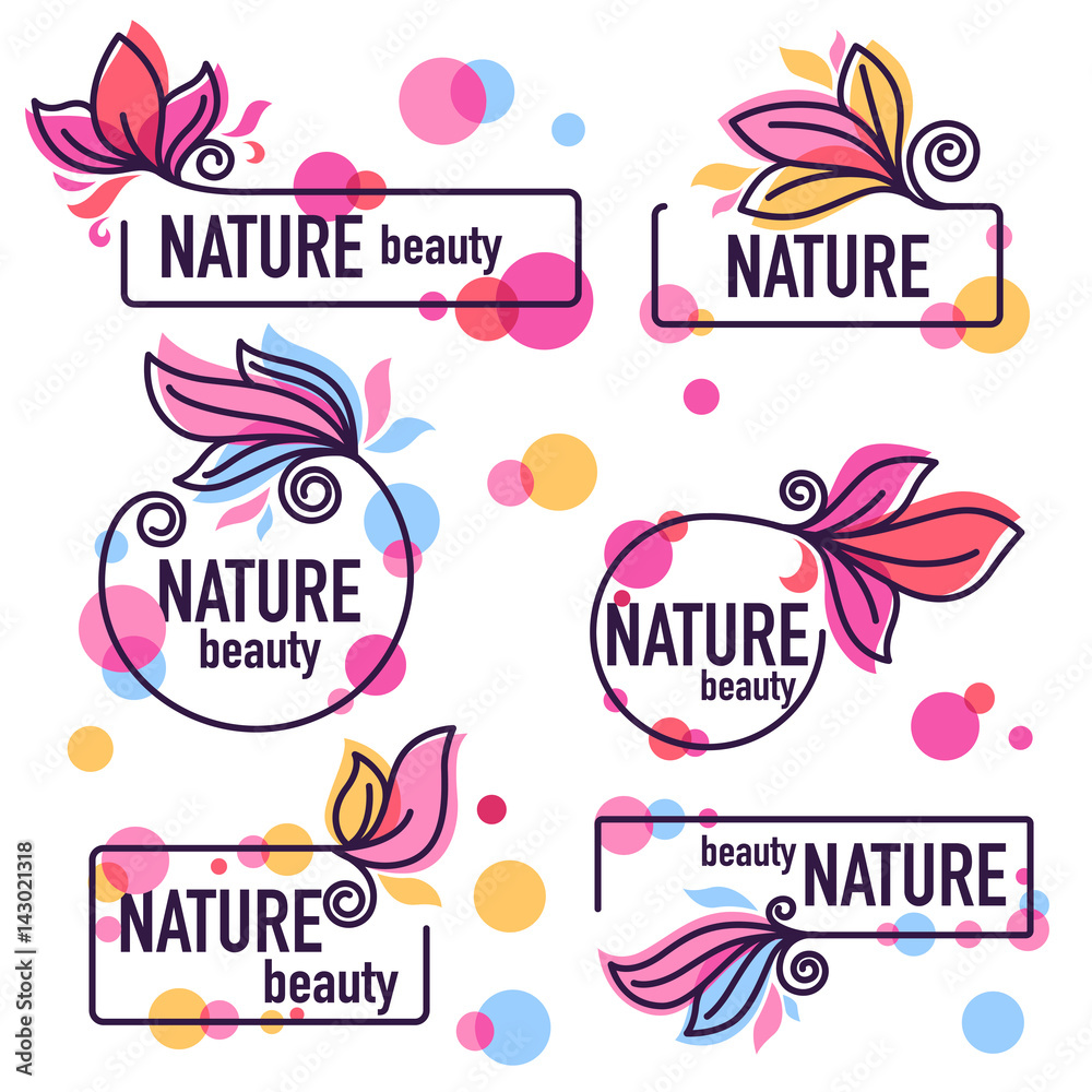 Naklejka premium vector collection of doodle flowers emblems frames and logo
