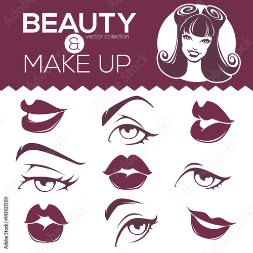 retro beauty collection, pinup girl, lips, eyes