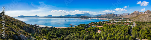 View of the coastline on Majorca Spain, beautiful bay of Port de Pollenca Mediterranean Sea photo