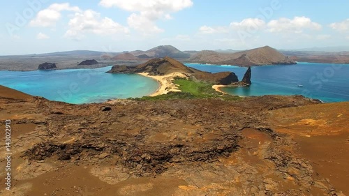 Aerial view of volcanic landscape of Bartolome island, Galapagos, Ecuador from above photo