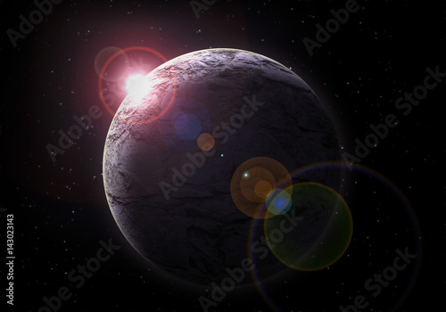 Fototapeta Naklejka Na Ścianę i Meble -  Planet in cosmic space abstract illustration. Night sky full of stars.