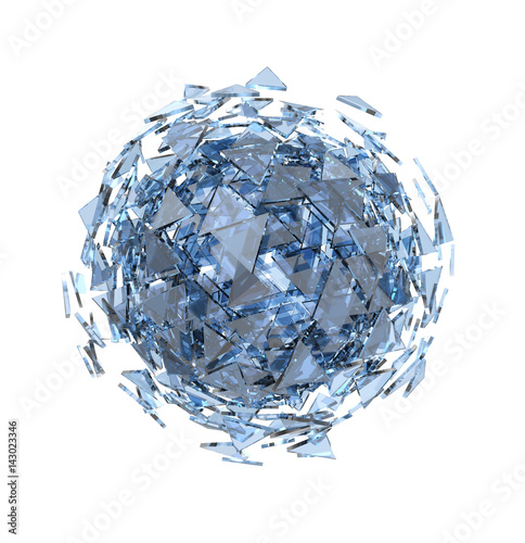 Sphere of triangle glass pieces isolated on white background.
