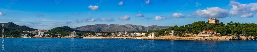 Spain Majorca island Mediterranean Sea, coastline panorama of the seaside of Cala Ratjada and Capdepera 
