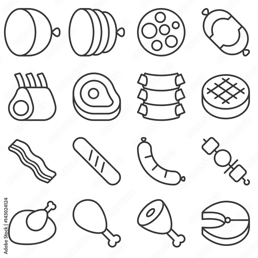 Butchery products line icon set Butchery products line icon set