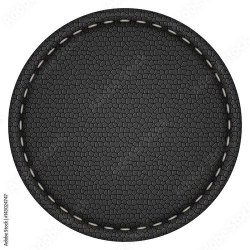 Blank round stitched black leather label