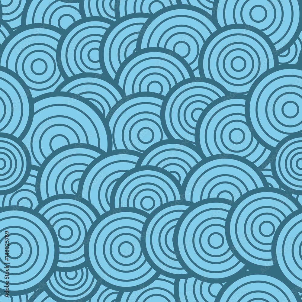 Seamless blue circles vector pattern.