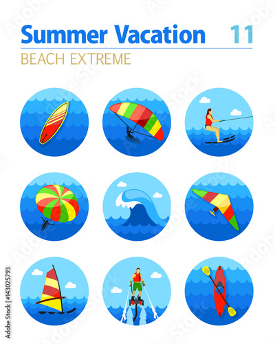 Extreme Water Sport icon set. Summer. Vacation