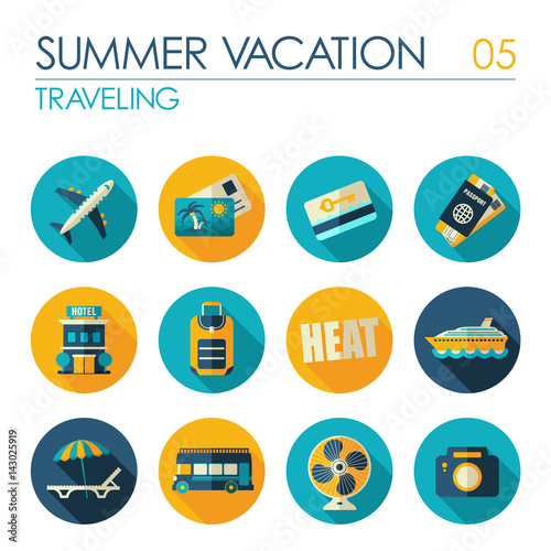 Traveling flat icon set. Summer. Vacation