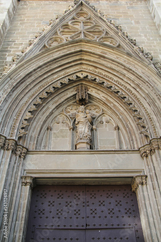 Gothic tympanum in the Cathedral of Manresa, La Seu, Barcelona province, Catalonia, Spain © curto