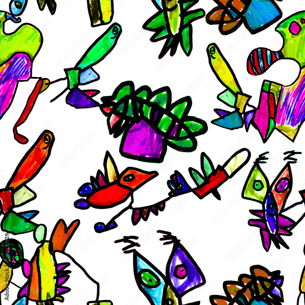 Fototapeta premium Seamless pattern of kids illustrations