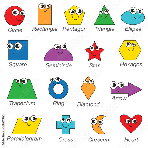 Funny geometric shapes and forms set, the collection of coloring book template, the group of outline digital elements.
