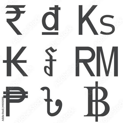 Set of Southeast Asia Countries currencies symbols