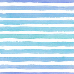 Fototapete Horizontale Streifenmuster Blaue Aquarell Pinselstriche Handgemalt  © Anastasia